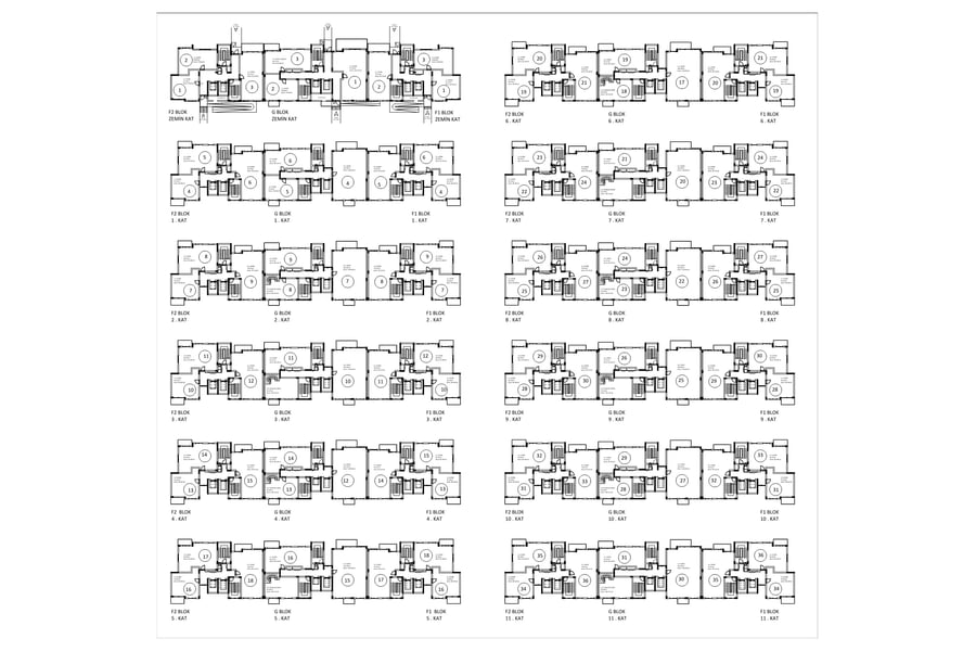 F1-F2-G Blok kat planı